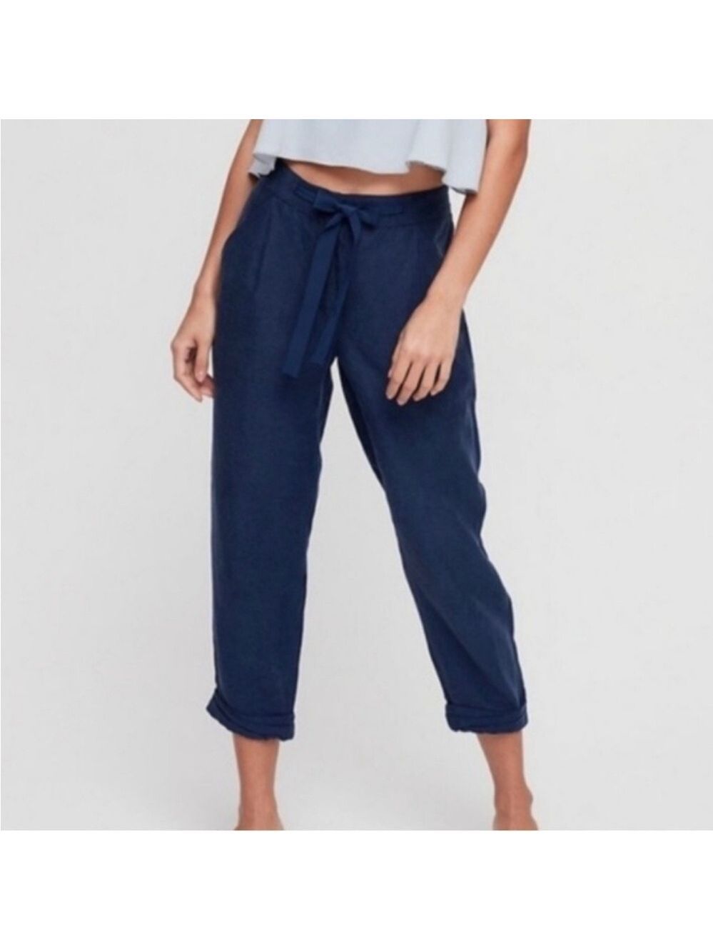Aritzia Wilfred Linen Blend Allant Pant in Blue Sz 8
